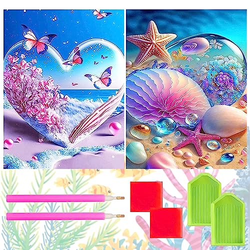KERANEET 5D Diamond Painting Herz Liebe Diamond Painting Strand Meer Diamond Paintings Erwachsene Kinder Diamonds Painting Bilder Full DIY Diamant Kunst Malerei Set Home Wand Dekor 30x40cm von KERANEET