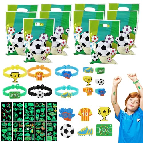 KERANEET Fußball Party Mitgebsel Kinder Fußball Silikonarmband Brosche Fußball-Trinkhalmen Fussball Deko Geburtstag Kinde Fußball Ringe für Fußball Geschenke Mädchen Jungen (B) von KERANEET