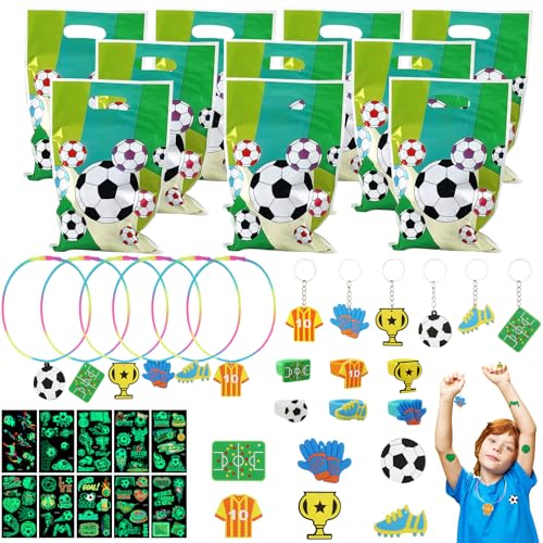 KERANEET Fußball Party Mitgebsel Kinder Fußball Silikonarmband Brosche Fußball-Trinkhalmen Fussball Deko Geburtstag Kinde Fußball Ringe für Fußball Geschenke Mädchen Jungen (C) von KERANEET