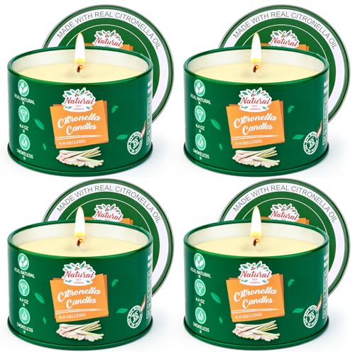Citronella Kerzen Outdoor Groß,4x125g Citronella Kerze Draußen-120Std Brenndauer Zitronella Kerzen Garten,Natürliche Sojawachs Zitronen Duftkerzen-Set für Camping Terrasse Picknicks Sommergeschenk Citronella Kerzen Outdoor Groß,4x125g Citronella Kerze Draußen-120Std Brenndauer Zitronella Kerzen Garten,Natürliche Sojawachs Zitronen Duftkerzen-Set für Camping Terrasse Picknicks Sommergeschenk von KERCAMKEL