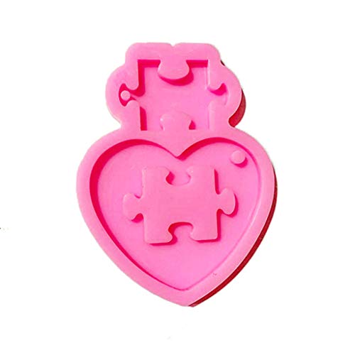 KERDEJAR Puzzle-Formen, Autistische Liebespuzzle Harzgussform Herz Puzzle Anhänger Schlüsselanhänger Silikonform Puzzle Epoxidharz DIY Werkzeuge Rosa von KERDEJAR