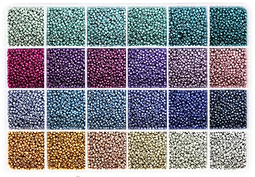 KERGAEN Größe 2mm 11/0 Seed Beads ca. 15600pcs, Herstellung Ohrring, Armband und Schmuck (650Pcs/Farbe, 24 Farben) von KERGAEN