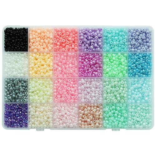 KERGAEN Rocailles-Perlen-Set, 4 mm, 6/0, 3120 Stück, mit Aufbewahrungsbox, 24 Farben (je 130 Stück), für Schmuckherstellung, Bastelarbeiten, Bekleidungszubehör, handgefertigte Dekoration von KERGAEN
