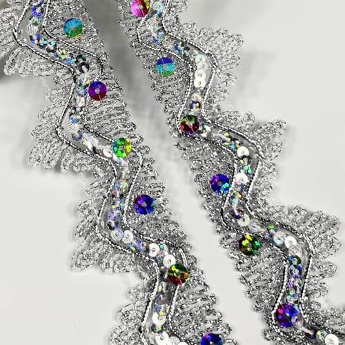 Länge 12 m, Breite 4,8 cm, mehrfarbige Pailletten-Bordüre, verzierter Gimpen-Bordüre für Performance-Kostüme oder Schmuck, Basteln und Nähen Länge 12 m, Breite 4,8 cm, mehrfarbige Pailletten-Bordüre, verzierter Gimpen-Bordüre für Performance-Kostüme oder Schmuck, Basteln und Nähen von KERGAEN