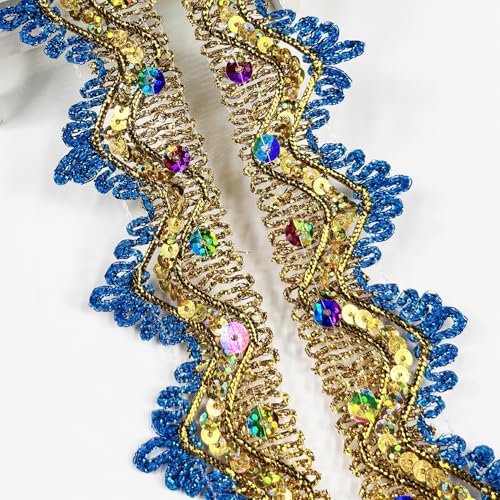 Länge 12 m, Breite 4,8 cm, mehrfarbige Pailletten-Bordüre, verzierter Gimpen-Bordüre für Performance-Kostüme oder Schmuck, Basteln und Nähen von KERGAEN