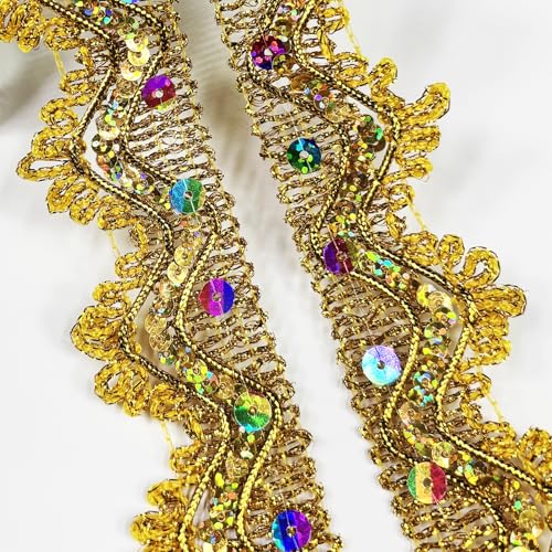 Länge 12 m, Breite 4,8 cm, mehrfarbige Pailletten-Bordüre, verzierter Gimpen-Bordüre für Performance-Kostüme oder Schmuck, Basteln und Nähen von KERGAEN