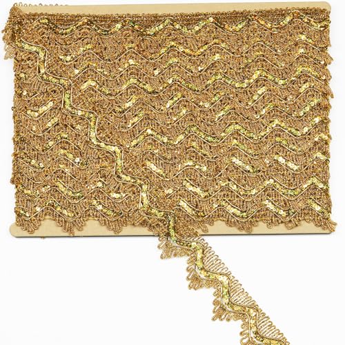 Länge 12 m, Breite 4,8 cm Paillettenbesatz, goldene Pailletten für Kleider, Jacken, Röcke und mehr, Blassgoldfarben von KERGAEN