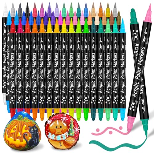 KERIFI Acrylstifte für Steine Wasserfest, 48 Farben Dual Tip Acrylfarben Set, Acrylstifte Wasserfest stifte für Steine Bemalen, Holz, Glas, Keramik, Leinwand, Basteln Ostern und Weihnachten, Kinder KERIFI Acrylstifte für Steine Wasserfest, 48 Farben Dual Tip Acrylfarben Set, Acrylstifte Wasserfest stifte für Steine Bemalen, Holz, Glas, Keramik, Leinwand, Basteln Ostern und Weihnachten, Kinder von KERIFI