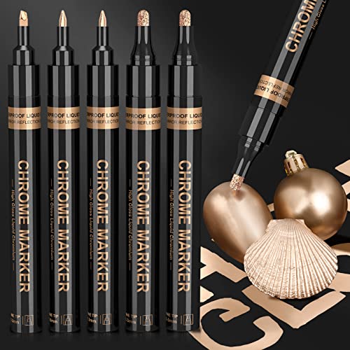 KERIFI Kupfer Metallische Stifte, Kunst Flüssige Kupfer Chrom Marker, Kupferstifte Kupferstifte Permanent, Ausbesserungs-Reparatur Lackstift für Modell Stein Metall Glas Kunststoff (5er Pack, 1-3mm) KERIFI Kupfer Metallische Stifte, Kunst Flüssige Kupfer Chrom Marker, Kupferstifte Kupferstifte Permanent, Ausbesserungs-Reparatur Lackstift für Modell Stein Metall Glas Kunststoff (5er Pack, 1-3mm) von KERIFI