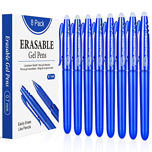 KERIFI Radierbarer Kugelschreiber Tintenroller, 8 Blau, 0.7mm Tintenroller Löschbarer Gelschreiber Radierstift für Schulsachen Bürobedarf Studenten von KERIFI