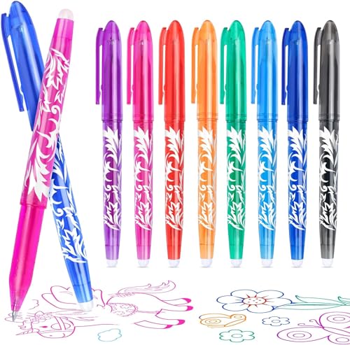 KERIFI Kugelschreiber, 8 Radierbarer Tintenroller, 0.5mm Radierstift, Stifte, mit Radiergummi von KERIFI