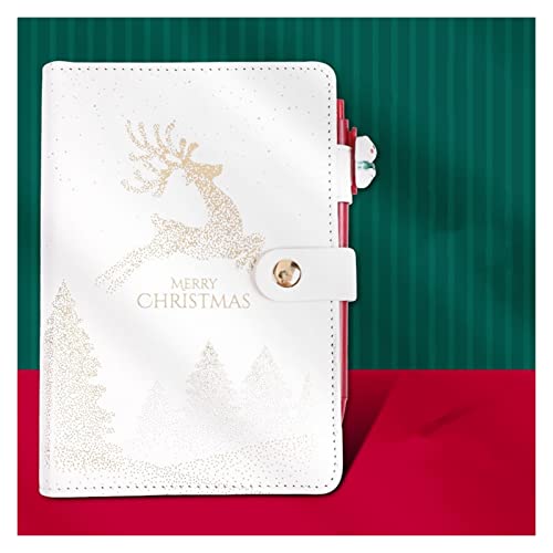 KESHUI Weihnachtsserie Lose Blattbinder Journal Notebook A6 Tagebuch Notepad Pu. Leder Anmerkungsbuch Schulbüro Briefpapiergeschenk (Color : White, Size : A6) von KESHUI