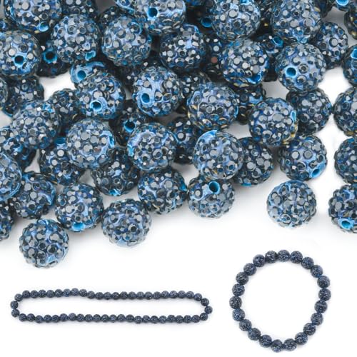 100 Stück 10 mm Strass-Ton-Perlen zum Basteln – Eissammlung, Baseball-Bling-Stil, rundes Shamballa-Discokugel-Design, ausgefallenes Funkeln für DIY-Schmuckherstellung, Weihnachtsdekoration (Blau 100 Stück 10 mm Strass-Ton-Perlen zum Basteln – Eissammlung, Baseball-Bling-Stil, rundes Shamballa-Discokugel-Design, ausgefallenes Funkeln für DIY-Schmuckherstellung, Weihnachtsdekoration (Blau von KESOCORAY