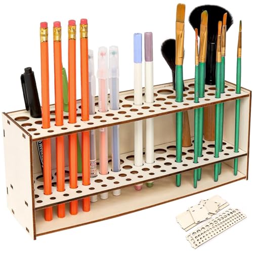 KEUGT Make Up Holz Pinsel Halter Ständer, Pinselhalter Malen Holz, 67-Loch Schreibtisch Ständer Organizer, Multifunktionaler Schminke Pinsel Aufbewahrung Malen, für Vielseitige Aufbewahrung von KEUGT