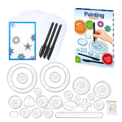 KEUGT Spiral Designer, 26 Stück Multifunktionales Spirograph Zeichenwerkzeug,Zeichenspielzeug Set,farbenfrohe Spiralbilder Zeichen Set,Kreatives Zeichen Set für Erwachsene und Kinder Malschablonen von KEUGT