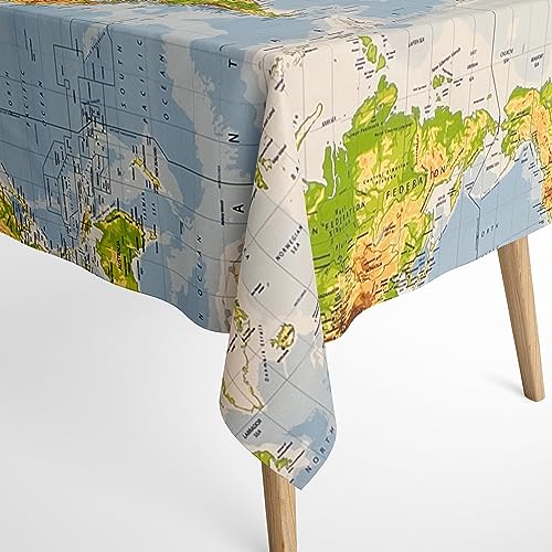 Jacquard Tischdecke aus beschichteter Baumwolle mit Fleckenschutz Atlas Weltkarte in eckig rund oval Rand: Baumwollpaspel, Größe 140 x 140 cm eckig Jacquard Tischdecke aus beschichteter Baumwolle mit Fleckenschutz Atlas Weltkarte in eckig rund oval Rand: Baumwollpaspel, Größe 140 x 140 cm eckig von KEVKUS