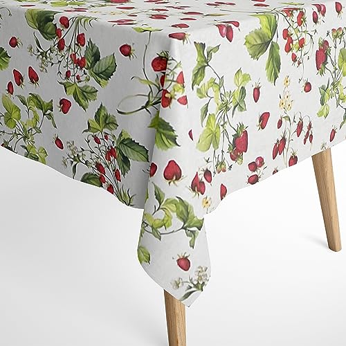 Jacquard Tischdecke aus beschichteter Baumwolle mit Fleckenschutz FRAGO Erdbeeren eckig rund oval Rand: Baumwollpaspel, Größe 40 x 140 cm eckig Tischläufer von KEVKUS