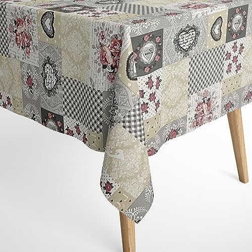 Jacquard Tischdecke aus beschichteter Baumwolle mit Fleckenschutz LIA Love Rosen Patchwork eckig rund oval Rand: Baumwollpaspel, Größe 120 x 160 cm oval Jacquard Tischdecke aus beschichteter Baumwolle mit Fleckenschutz LIA Love Rosen Patchwork eckig rund oval Rand: Baumwollpaspel, Größe 120 x 160 cm oval von KEVKUS