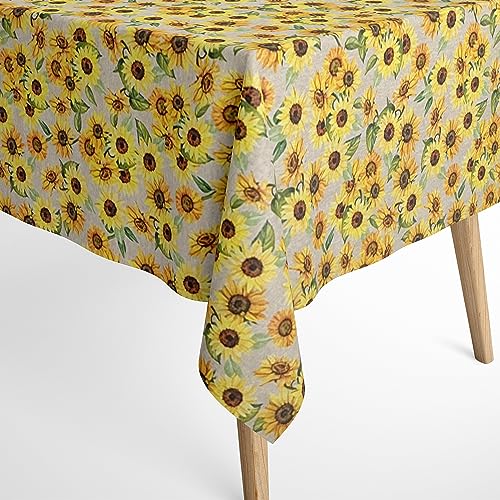 Jacquard Tischdecke aus beschichteter Baumwolle mit Fleckenschutz ROSANS Sonnenblumen eckig rund oval Rand: Baumwollpaspel, Größe 120 x 160 cm oval von KEVKUS
