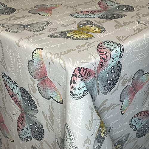 KEVKUS Tischdecke Jacquard beschichtete Baumwolle Cezanne Bunte Schmetterlinge eckig rund oval (140 cm rund) von KEVKUS