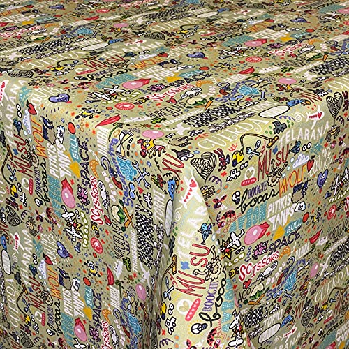 KEVKUS Tischdecke Jacquard beschichtete Baumwolle DG07 Comic bunt eckig rund oval (Rand: Baumwollpaspel, 50 x 140 cm eckig) von KEVKUS