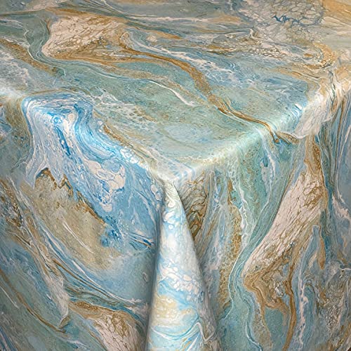KEVKUS Wachstuch Tischdecke 01573-03 marmoriert beige braun blau Stein eckig rund oval (Rand: Schnittkante (ohne Einfassung), 140 x 220 cm eckig) von KEVKUS