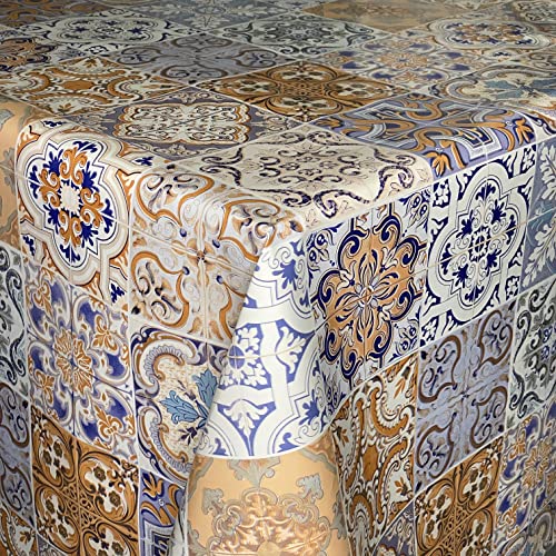 KEVKUS Wachstuch Tischdecke 01657-04 Mosaik marokkanische Fliesen blau-braun in eckig rund oval (Rand: Schnittkante (ohne Einfassung), 140 x 240 cm oval) von KEVKUS