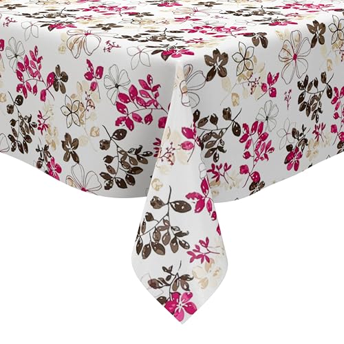 KEVKUS Wachstuch Tischdecke 160 cm Breite P8165-1 Pinke Blüten Blumen wählbar in eckig, rund und oval - Größe eckig 160x280cm Schnittkante von KEVKUS