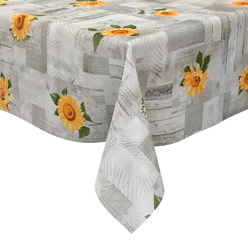 KEVKUS Wachstuch Tischdecke 163A grau Sonnenblumen Holz wählbar in eckig, rund und oval - Größe oval 140x320cm mit Paspelband KEVKUS Wachstuch Tischdecke 163A grau Sonnenblumen Holz wählbar in eckig, rund und oval - Größe oval 140x320cm mit Paspelband von KEVKUS