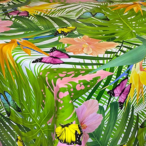KEVKUS Wachstuch Tischdecke B5044-01 Dschungel Palmen Bunte Schmetterlinge auf weiß eckig rund oval (Rand: Schnittkante (ohne Einfassung), 120 x 160 cm oval) von KEVKUS