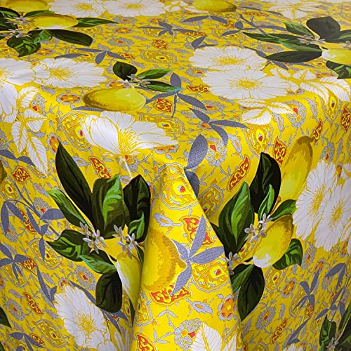 KEVKUS Wachstuch Tischdecke B6025-01 Zitronen Blumen gelb eckig rund oval (Rand: Schnittkante (ohne Einfassung), 140 x 200 cm eckig) von KEVKUS