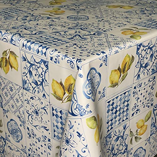 KEVKUS Wachstuch Tischdecke C144701 Blaue Mosaikfliesen Zitronen in eckig rund oval (Rand: Schnittkante (ohne Einfassung), 120 x 160 cm oval) von KEVKUS