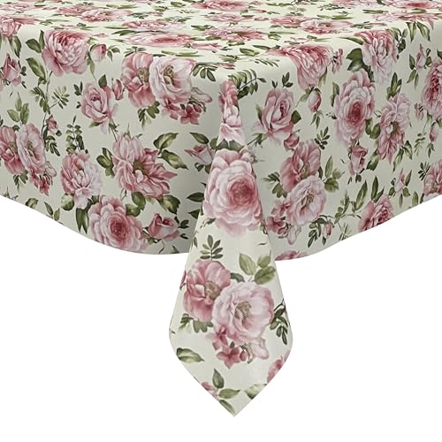 KEVKUS Wachstuch Tischdecke K124A rosa Rosen auf beige wählbar in eckig, rund und oval - Größe rund 100cm Schnittkante von KEVKUS