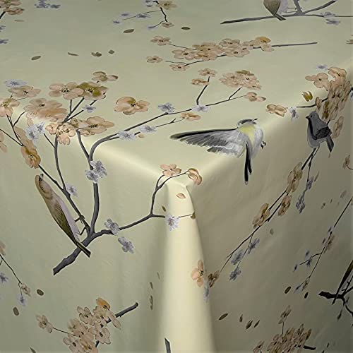 KEVKUS Wachstuch Tischdecke KE41320 Meise Kirschblüte beige wählbar in eckig rund oval (Rand: Paspel (mit Kunststoffband), 100 x 140 cm eckig) von KEVKUS