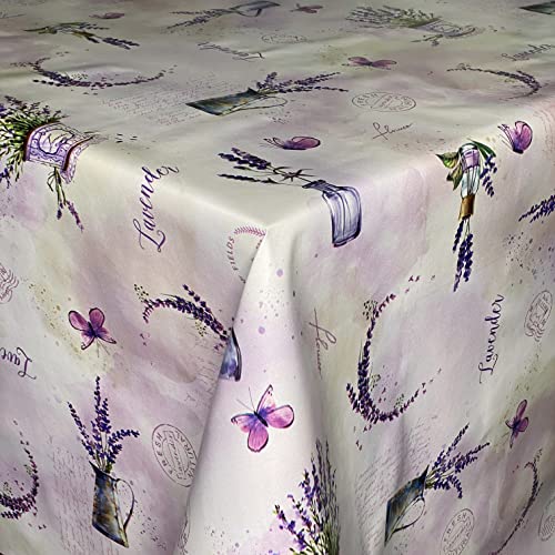 KEVKUS Wachstuch Tischdecke P1158-1 Lavendel Blüten Schmetterlin in eckig rund oval (Rand: Paspelband, 120 x 140 cm eckig) von KEVKUS