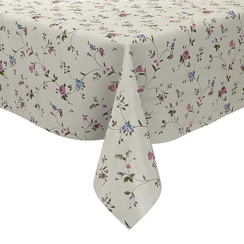 KEVKUS Wachstuch Tischdecke P672-3 Blumen Blüten blau lila wählbar in eckig, rund und oval - Größe rund 140cm Schnittkante von KEVKUS