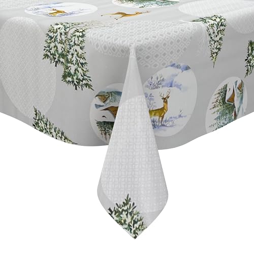KEVKUS Wachstuch Tischdecke geprägt B5075-01 Weihnachten Schnee Rentier wählbar in eckig, rund und oval - Größe oval 140x220cm Schnittkante von KEVKUS