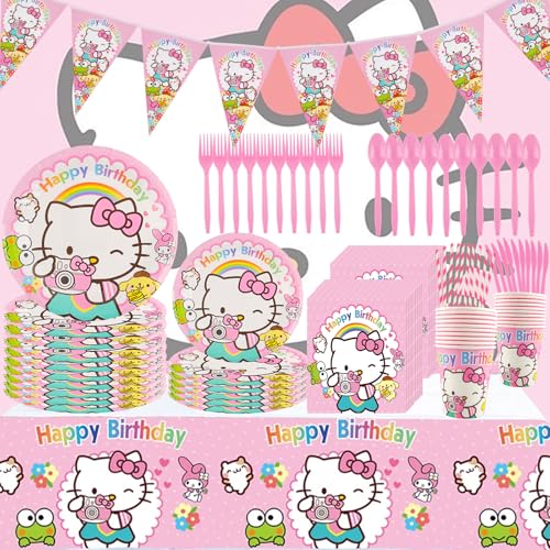 91 Pcs Thema Party Supplies, Kitty Geschirr Tischdeko, Party Deko Set, Geburtstag Dekoration Mit Teller, Becher, Servietten,Tischdecke, Messer Und Gabel 91 Pcs Thema Party Supplies, Kitty Geschirr Tischdeko, Party Deko Set, Geburtstag Dekoration Mit Teller, Becher, Servietten,Tischdecke, Messer Und Gabel von KEVRDRT