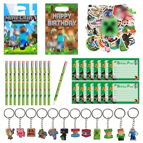 KEVRDRT 106 Pcs Videospiel Party Mitgebsel, Miner Kindergeburtstag Gastgeschenke mit Einladungskarten Schlüsselanhänger Geschenktüten Aufkleber Bleistift, Gamer Theme Party Zubehör KEVRDRT 106 Pcs Videospiel Party Mitgebsel, Miner Kindergeburtstag Gastgeschenke mit Einladungskarten Schlüsselanhänger Geschenktüten Aufkleber Bleistift, Gamer Theme Party Zubehör von KEVRDRT