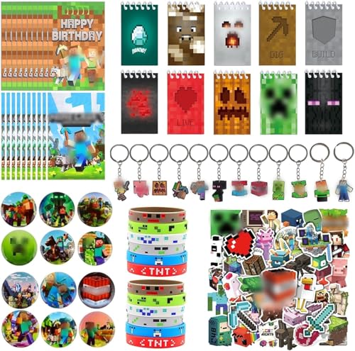 KEVRDRT 116 Pcs Miner Videospiel Party Mitgebsel, Miner Kindergeburtstag Gastgeschenke, Pixel Party Mitgebsel Kinder mit Spiel Armbänder Geschenktüten Notizbuch Aufkleber Schlüsselanhänger Anstecker KEVRDRT 116 Pcs Miner Videospiel Party Mitgebsel, Miner Kindergeburtstag Gastgeschenke, Pixel Party Mitgebsel Kinder mit Spiel Armbänder Geschenktüten Notizbuch Aufkleber Schlüsselanhänger Anstecker von KEVRDRT
