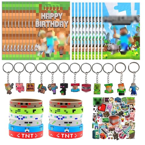 KEVRDRT Miner Videospiel Party Mitgebsel, 94 Pcs Pixel Party Mitgebsel Kinde, Miner Kindergeburtstag Gastgeschenke mit Aufkleber Schlüsselanhänger Armband Geschenktüten, Gamer Theme Party Zubehör KEVRDRT Miner Videospiel Party Mitgebsel, 94 Pcs Pixel Party Mitgebsel Kinde, Miner Kindergeburtstag Gastgeschenke mit Aufkleber Schlüsselanhänger Armband Geschenktüten, Gamer Theme Party Zubehör von KEVRDRT