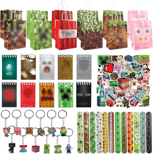Videospiel Party Mitgebsel, 96 Pcs Miner Kindergeburtstag Gastgeschenke, Give Aways Mitgebsel mit Schlüsselanhänger Notizbuch Aufkleber Spiel Armbänder Geschenktüten, Gamer Theme Party Zubehör Videospiel Party Mitgebsel, 96 Pcs Miner Kindergeburtstag Gastgeschenke, Give Aways Mitgebsel mit Schlüsselanhänger Notizbuch Aufkleber Spiel Armbänder Geschenktüten, Gamer Theme Party Zubehör von KEVRDRT