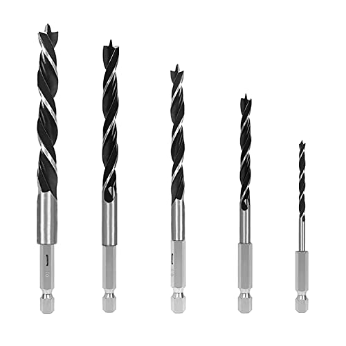 Brad-Bohrer, 5 Stück (4-10 mm), hexagonal, Bohrer, Set Helikoidbohrer für Holz, scharfe und geflochtene Bohrer für Holz von KEWAYO