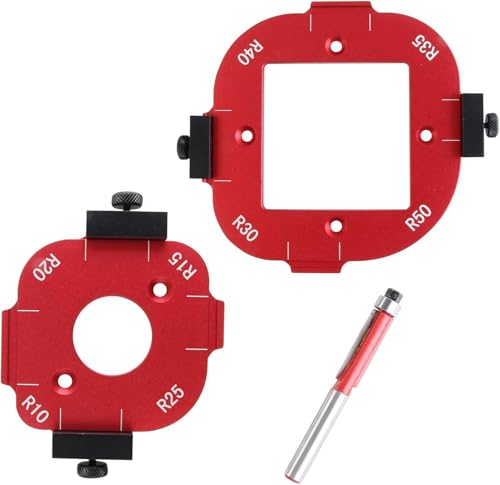 KEWAYO 2 Stück Frässchablonen für Oberfräse – Radius Jig Router Set (R10-R50) – Eckradius-Schablonen für Holz, Tische & Bilderrahmen – Inkl. Trimmmesser & 4-in-1 Vorrichtung von KEWAYO