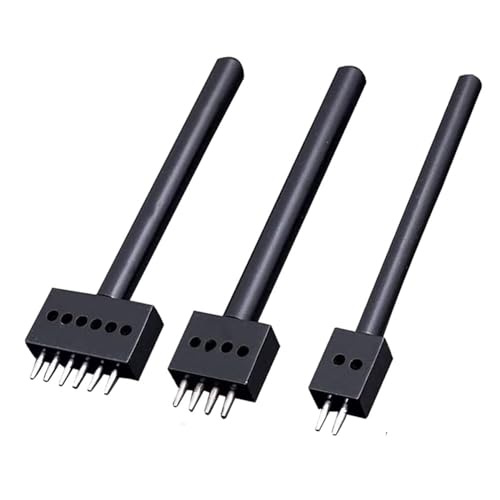 KEWAYO 3 Stück 5mm Leder Zinkenstanzer Set, 2/4/6 Zinken Lochstanzer aus Kohlenstoffstahl, Rundschnitt für Lederverarbeitung – Perfekt für DIY Lederhandwerk und andere Schlagwerkzeuge von KEWAYO