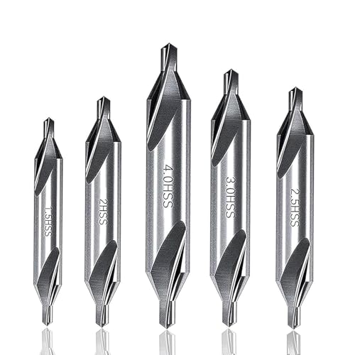 KEWAYO 5 Stück Zentrierbohrer Set, M2 Hochgeschwindigkeitsstahl, 60-Grad-Winkel, Zentrierbohrer-Set, Kegelsenker, Werkzeuge für Drehmaschine, Metallbearbeitung, Größe (1.5/2.0/2.5/3.0/4.0mm) von KEWAYO