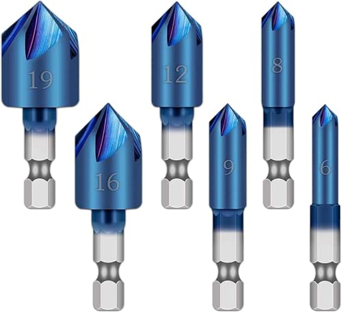 KEWAYO 6 Stück Kegelsenker Set,Sechskant Senker Bohrer 90° Winkel Fase für Metall Holz, Senkbohrer mit blau nano-Beschichtungen 6/8/9/12/16/19m KEWAYO 6 Stück Kegelsenker Set,Sechskant Senker Bohrer 90° Winkel Fase für Metall Holz, Senkbohrer mit blau nano-Beschichtungen 6/8/9/12/16/19m von KEWAYO