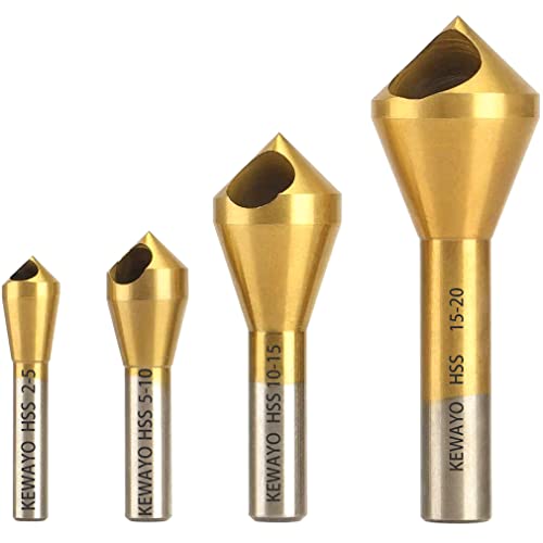 KEWAYO Kegelsenker-Bohrer-Set – 4 Stück, 90-Grad-Hochgeschwindigkeitsstahl, titanbeschichtete Bohrer für Holz, Metall, Faserplatten, Sperrholz, Kunststoff, PVC, perfekt zum Versenken und Anfasen KEWAYO Kegelsenker-Bohrer-Set – 4 Stück, 90-Grad-Hochgeschwindigkeitsstahl, titanbeschichtete Bohrer für Holz, Metall, Faserplatten, Sperrholz, Kunststoff, PVC, perfekt zum Versenken und Anfasen von KEWAYO