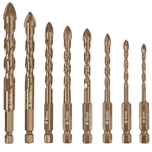 KEWAYO Mauerbohrer, 8-teilig, Spiralbohrer aus Wolframcarbid, für Glas, Metall, Ziegel, Kunststoff, Holz (Bronze) von KEWAYO