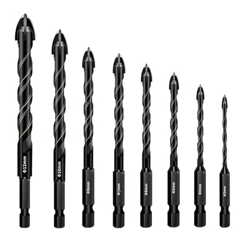 KEWAYO Mauerbohrer, 8-teilig, Spiralbohrer aus Wolframcarbid, für Glas, Metall, Ziegel, Kunststoff, Holz (schwarz) von KEWAYO